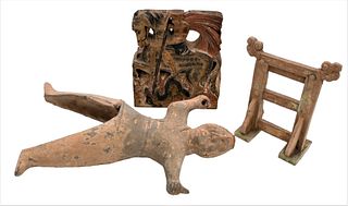 Group of Three Chinese Items
to include a Chinese glazed pottery rack
Ming period
height 8 inches, width 6 1/4 inches
a terracotta figure
height 13 in