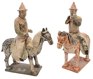 Pair of Painted Pottery
to include figures on horses
Ming Dynasty or later
repaired
height 14 inches, length 7 inches, depth 5 inches
Provenance: From