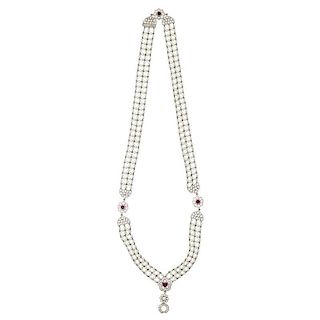 SEED PEARL DIAMOND MESH CHAIN WITH RUBY ACCENTS