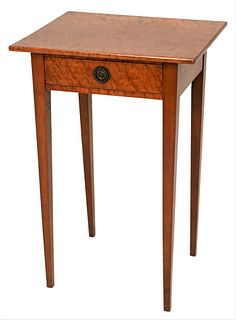 Federal Curly Maple One Drawer Stand
circa 1800
height 28 inches, top 14 1/2 x 18 inches