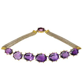 LATE GEORGIAN AMETHYST AND BLOOMED GOLD NECKLACE