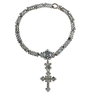 18TH CENTURY FRENCH PASTE SILVER CROSS NECKLACE