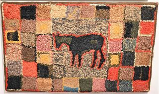 Folk Art Pictorial Hooked Rug 
having the silhouette of a horse at center
24 x 39 inches