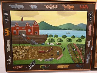 Barbara Chipman MomentAmerican, b. 1928"Farmer Noah's Ark"1984oil on canvasinitaled lower right "BCM", signed, titled, dated and inscribed on the
