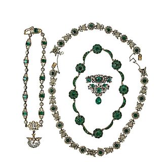 GEORGIAN AND VICTORIAN GREEN PASTE SILVER JEWELRY