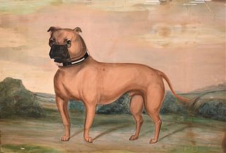 Primitive Folk Art Watercolor 
boxer (dog) in landscape
19th century
unsigned
in faux grain painted frame
27 x 38 inches
Provenance: Property from the