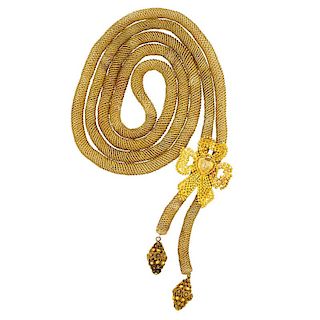 UNCOMMONLY LONG GEORGIAN KNITTED GOLD ROPE & SLIDE