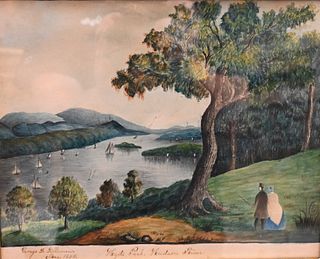American School 19th century Hyde Park, Hudson River 1853 watercolor on paper signed, dated, and titled along the lower edge "George D. Pillinaw"sigh