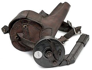 WWI German Luger Snail Drum Magazine and Leather Carrier 