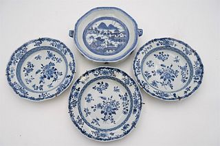 Four Chinese Blue and White Plates
to include three Chinese export blue and white plates,
along with a warming plate
diameter 8 3/4 inches
Provenance:
