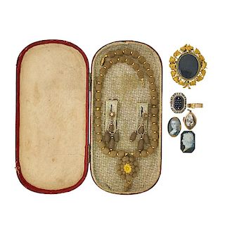 NINE PIECES OF 18TH OR 19TH C. MOURNING JEWELRY, INCL. GOLD