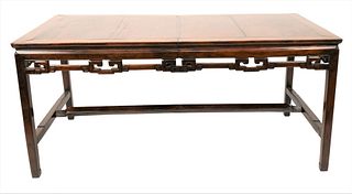 Chinese Hardwood Tablerectangle top over pierce work trim on squared legs and stretcher baseheigth 30 inches, top 36 1/2 x 67 inches