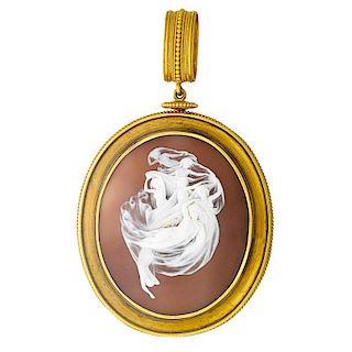 ARCHAEOLOGICAL REVIVAL CAMEO & GOLD PENDANT BROOCH