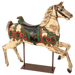 Painted Carousel Horse
having several layers of paint 
19th/20th century
height 52 inches, length 54 inches