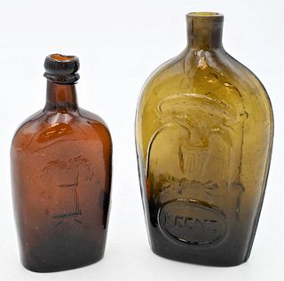 Two Flasks
to include Keene Glassworks flask with eagle and Masonic reverse, along with one Westford Glass Company
tallest 7 1/4 inches
Provenance: Es