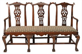 Three Piece Set 
to include triple chair back settee 
along with pair of side chairs all with pierced carved backs with slip seat
all on cabriole legs