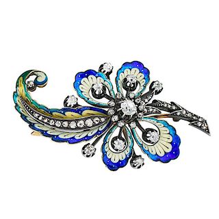 ENAMELED SARPECH BROOCH WITH DIAMONDS