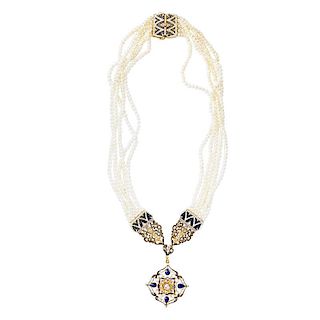 ENAMEL, GOLD, DIAMOND AND PEARL NECKLACE, AFTER GIULIANO