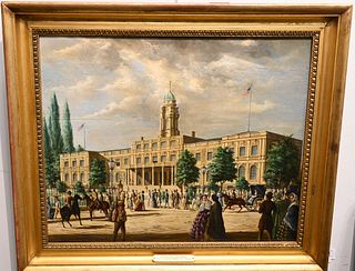 American School
19th century
View of New York City Hall
circa 1864
oil on panel
unsigned
19 x 23 1/2 inches