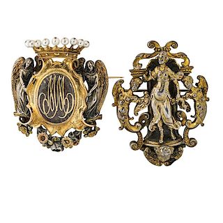 TWO RENAISSANCE REVIVAL BROOCHES WITH FRENCH MARKS