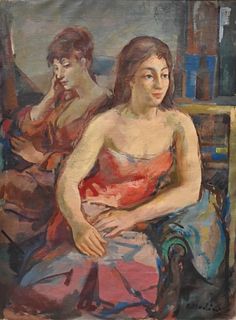 Contardo Barbieri
Italian, 1900 - 1966
depicts two seated women in red
oil on canvas
signed lower right and verso C. Barbieri
31 1/2 x 23 1/2 inches