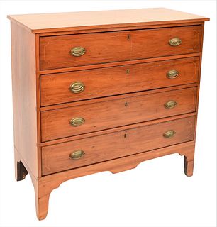 Federal Cherry Four Drawer Chest 
having line inlay set on French feet
circa 1790
height 40 inches, case width 39 1/2 inches, top 18 1/4 x 41 1/4 inch