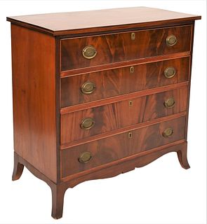 Federal Mahogany Four Drawer Chesthaving original brassesset on French feetcirca 1800height 36 inches, width 35 1/2 inches, top 19 1/4 x 37 1/2 in