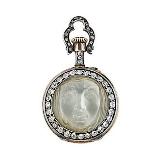 CARVED MOONSTONE GRIMACE CAMEO AND DIAMOND WATCH