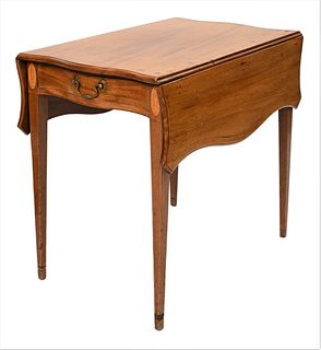 Mahogany Pembroke Drop Leaf Table
having serpentine top with serpentine drawer set on square tapered legs with oval panel inlays
restored 
Baltimore
c