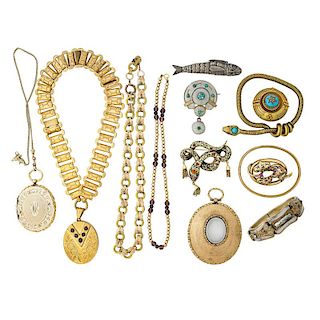 ANTIQUE JEWELRY IN VARIOUS MATERIALS, INCL. GOLD