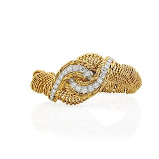 TWISTED 18K WIRE AND DIAMOND HINGED BRACELET
