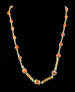 Egyptian Gold, Faience, & Carnelian Bead Necklace
