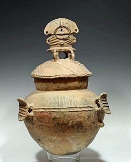 Rare Rio Magdalena Pottery Lidded Burial Urn w/ Figure