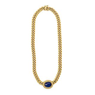 SUBSTANTIAL BLUE SAPPHIRE AND DIAMOND 18K GOLD NECKLACE