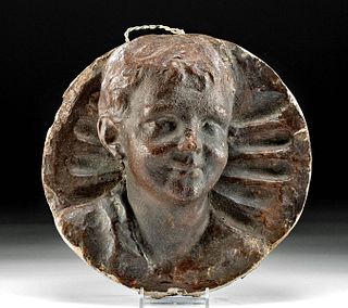 17th C. English Molded Plaster Roundel of a Boy