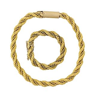 ITALIAN 18K ROPED GOLD NECKLACE AND BRACELET