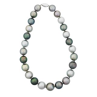 SHADES OF GRAY AND BLACK TAHITIAN PEARL NECKLACE