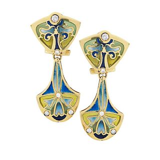 MASRIERA Y CARRERAS ENAMELED GOLD AND DIAMOND EARRINGS