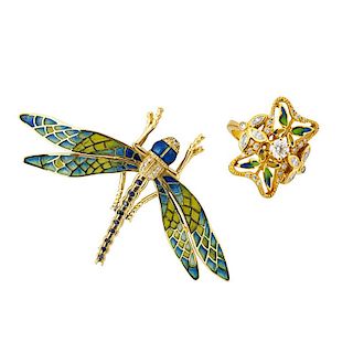 MASRIERA Y CARRERAS DRAGONFLY BROOCH AND RING