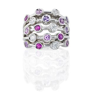 FRENCH DIAMOND, SAPPHIRE & RUBY 18K RING BY CHANEL