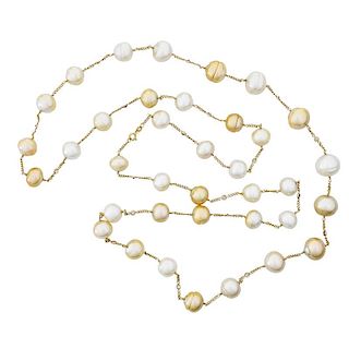 GOLDEN AND WHITE SOUTH SEA PEARL AND DIAMOND CHAIN