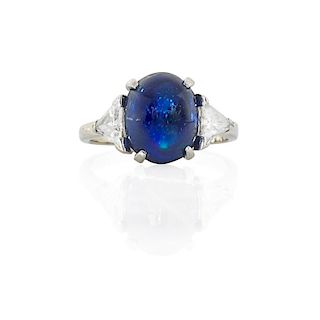 UNTREATED 5.02 CTS BLUE SAPPHIRE AND DIAMOND RING