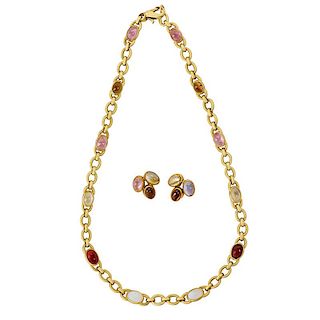 GEM-SET 18K GOLD NECKLACE AND EARRINGS