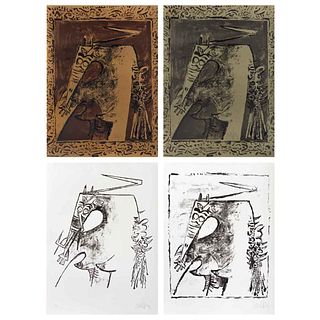 WIFREDO LAM, Figure, Firmadas, Litografías 47 / 90, 53 / 90, 78 / 100, 7 / 100, 57 x 49 cm c/u | WIFREDO LAM, Figure, Signed, Lithographies 47 / 90, 5