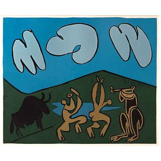 PABLO PICASSO, Bacchanal with Black Bull, Sin firma, Linoleograbado de una edicion de 520, 27 x 32 cm | PABLO PICASSO, Bacchanal with Black Bull, Unsi