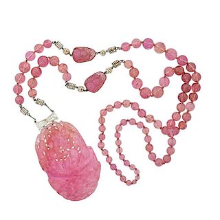 ART DECO CHINESE TOURMALINE & SEED PEARL NECKLACE