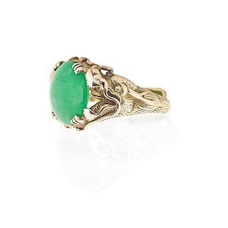 CHINESE EXPORT UNTREATED JADEITE 18K GOLD RING