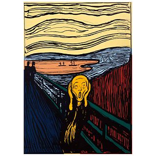 ANDY WARHOL, IIIA.58 (e): The scream (After Munch), Con sello en la parte posterior, Serigrafia 206 / 150o, 90 x 64 cm, Con certificado | ANDY WARHOL,