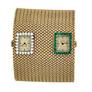 DUO TIME BROAD STRAP GOLD BRACELET WATCH