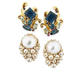TENAGRO AND OTHER JEWELED GOLD EAR CLIPS